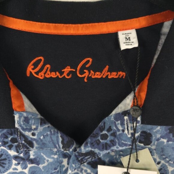 NWT ROBERT GRAHAM CLASSIC FIT AMARO Blue Polo Shirt COTTON RPP227502MCF Size M - Picture 2 of 9